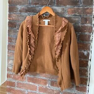 Sarah Spencer Wool Angora Ruffle Cardigan Burnt Orange Sweater Size S‎
